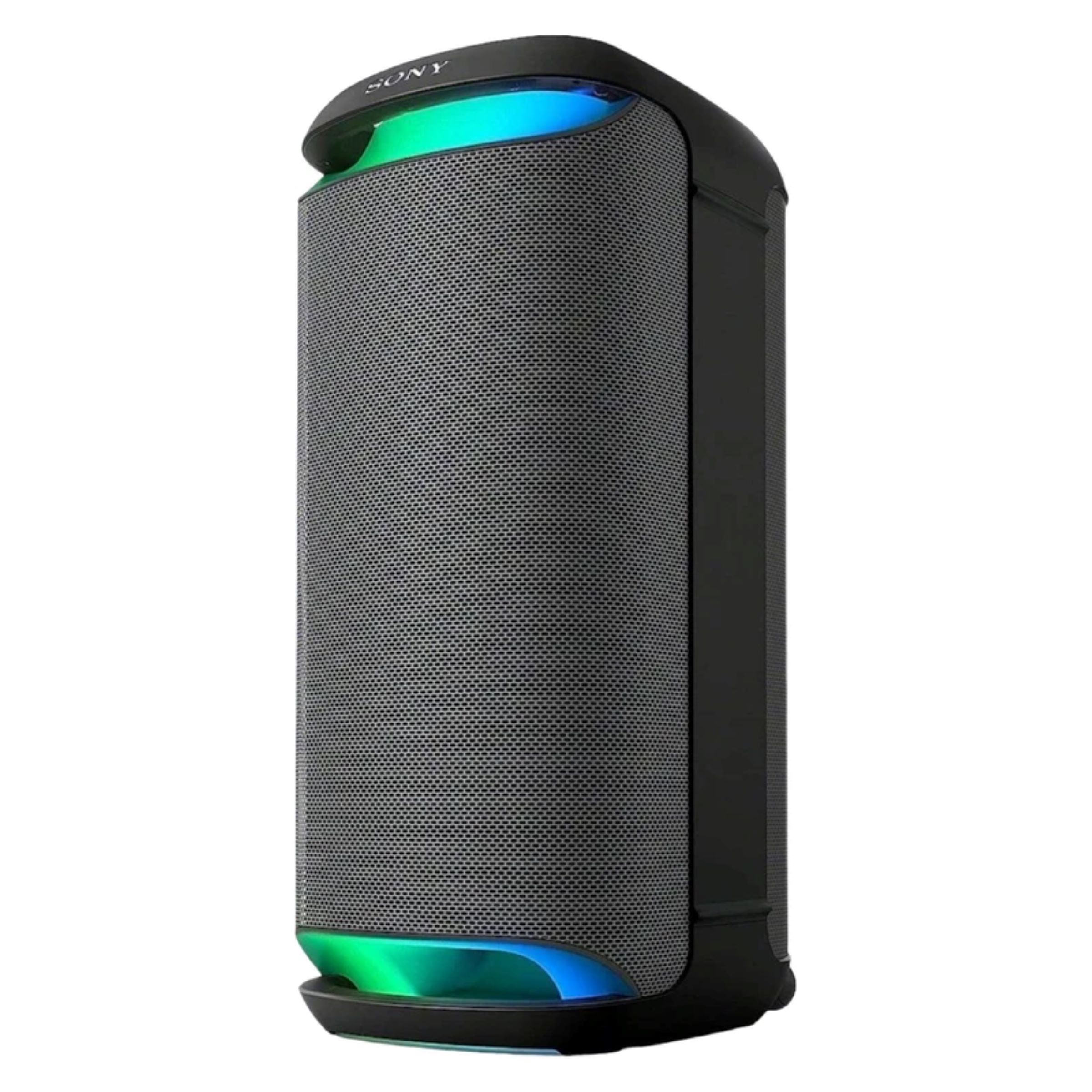 اسپیکر بلوتوثی قابل حمل سونی مدل SRS-XV800، مدت زمان پخش 25 ساعت، نسخه بلوتوث 5.2، منبع انرژی باتری و برق، همراه با کابل اپتیکال، کابل برق، درگاه ارتباطی شامل USB، ضد آب و غبار، قابلیت تصال به گیتار و تلویزیون، دارای کارائوکه، پنل لمسی